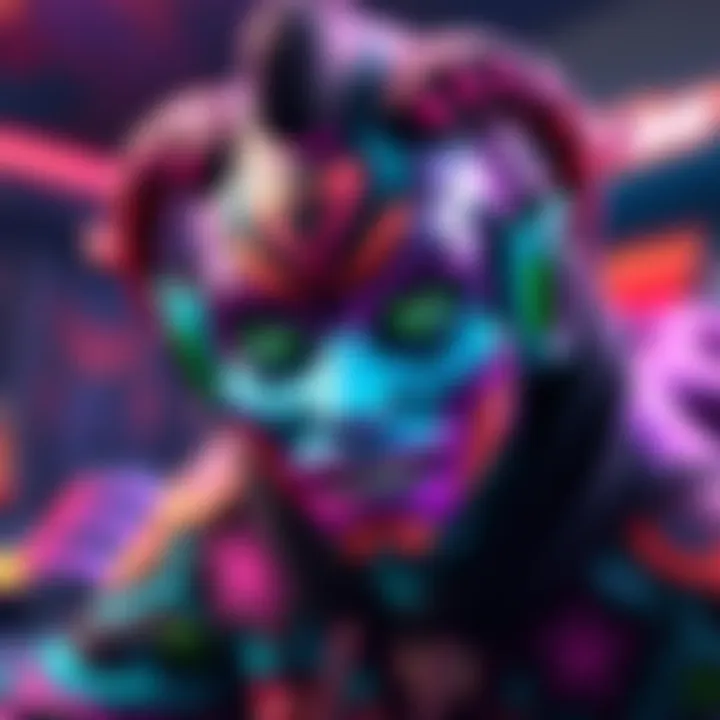 A colorful and unique alter skin design with vibrant patterns and features, showcasing its distinct look in a gaming setting.