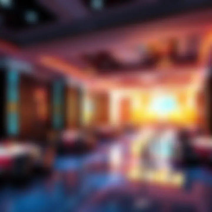 Concept art showing a vibrant new ballroom design for the Base of Operations, featuring elegant decorations and a lively atmosphere.