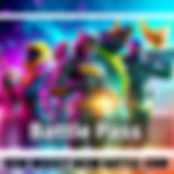 A colorful display of new battle pass skins and rewards showcasing unique features and designs
