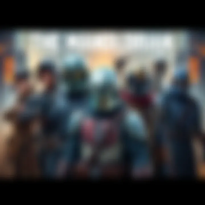 A group of diverse new characters from a unique version of The Mandalorian, showcasing their distinct styles and personalities against a sci-fi backdrop.