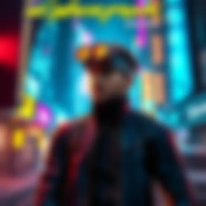 New Edgerunner character in Cyberpunk: Edgerunners Season 2 A new character, Roman Carax, depicted as a futuristic Edgerunner in a vibrant cyberpunk cityscape with neon lights and technology.