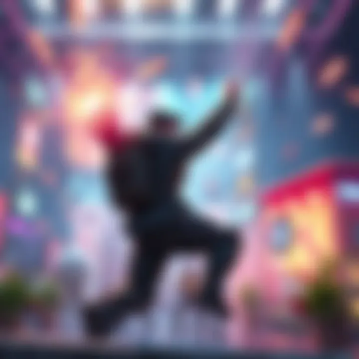 A character performing an exciting new extraction animation in a vibrant game environment