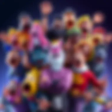 A colorful display of new emotes for players to use in the game, featuring various joyful expressions and poses.