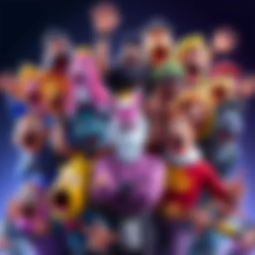 A colorful display of new emotes for players to use in the game, featuring various joyful expressions and poses.