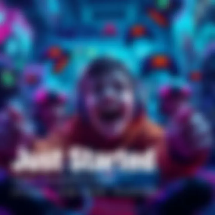 A new player eagerly starts their gaming journey, surrounded by gaming elements like controllers and avatars.