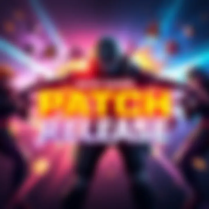 New Game Patch Release A colorful graphic showing major gameplay updates and exciting features for players.