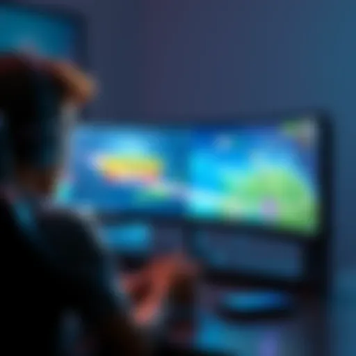 A gamer sitting in front of a computer, looking at a new game on screen with familiar challenges, controllers in hand and a focused expression.