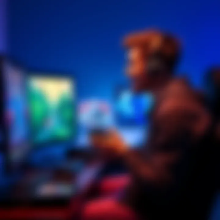 A person sitting in front of a computer with a game controller, excited to begin playing their first video game.