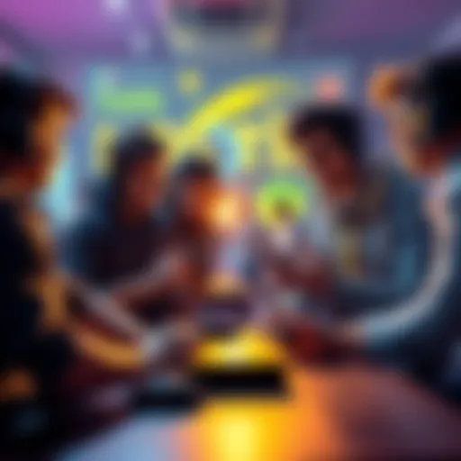 A new player receiving game tips from experienced gamers gathered around a console