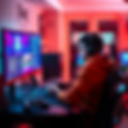 New Gamer Tips A person sitting in front of a computer screen playing a video game, looking focused and engaged, with game controllers on the desk.