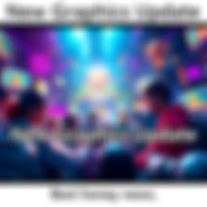 New Graphics Update A vibrant gaming scene showcasing improved graphics with colorful details and dynamic visuals.