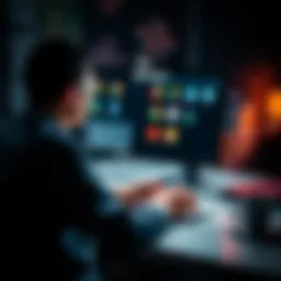 A person sitting at a desk using a laptop, showing various web browsers on the screen, representing choice and technology.