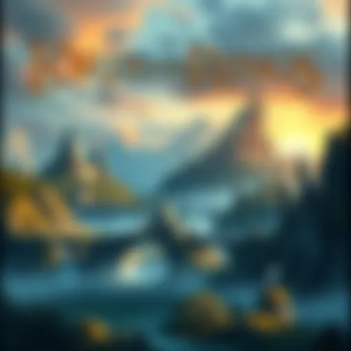 New Lord of The Rings Game A fantasy scene featuring iconic landmarks from the Lord of The Rings universe with a hint of a medieval game style, representing upcoming game rumors