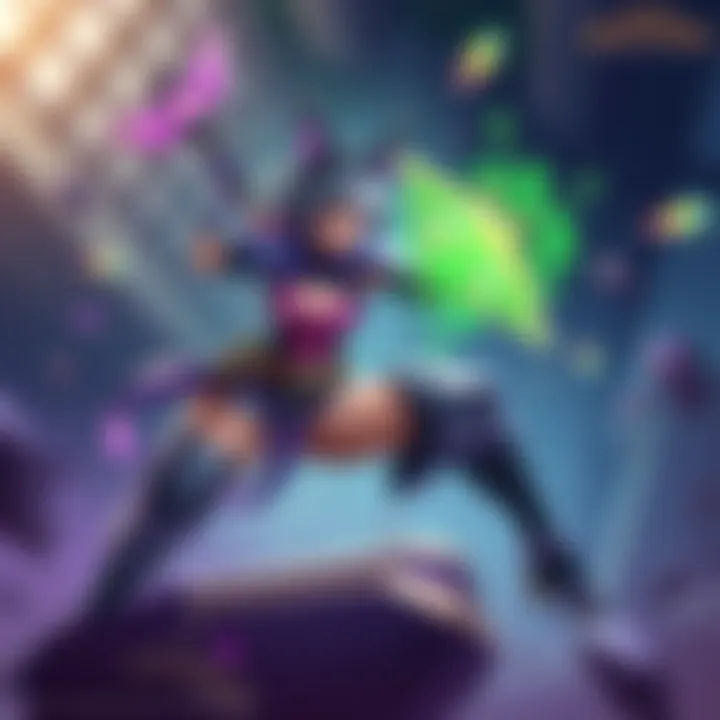 A digital illustration of the new Midlaner hero, showcasing her unique abilities and character design, featuring vibrant colors and dynamic action elements.