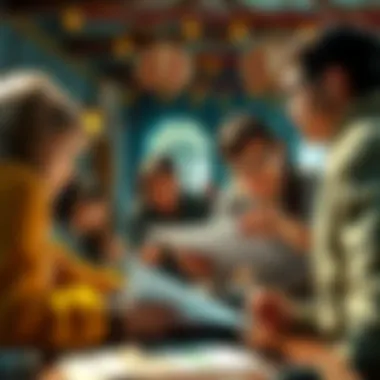 A new player looks at character sheets while friends help her choose a class in a D&D game