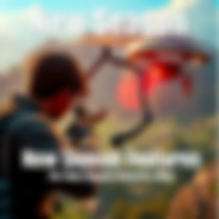 A player using a crossbow while exploring the new game map with a hover pad in the background.