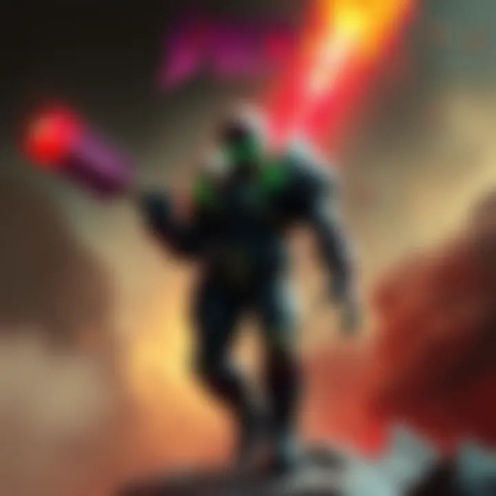 Concept art showing a unique Slayer design different from Doomguy, featuring bold colors and an imaginative look.