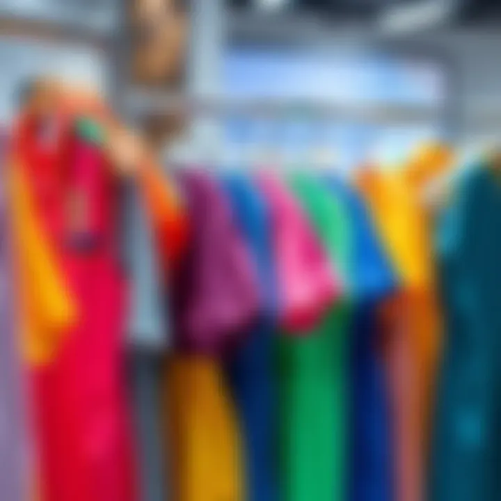 New Summer Uniforms Display A colorful array of new summer uniforms showcased on hangers, featuring light fabrics and vibrant colors ideal for the season.