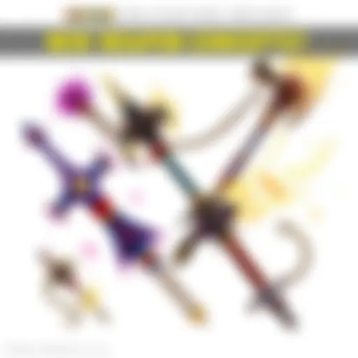 Illustration showcasing various weapon types like Kusarigama, meteor hammer, and warhammer with chains, highlighting their unique features.