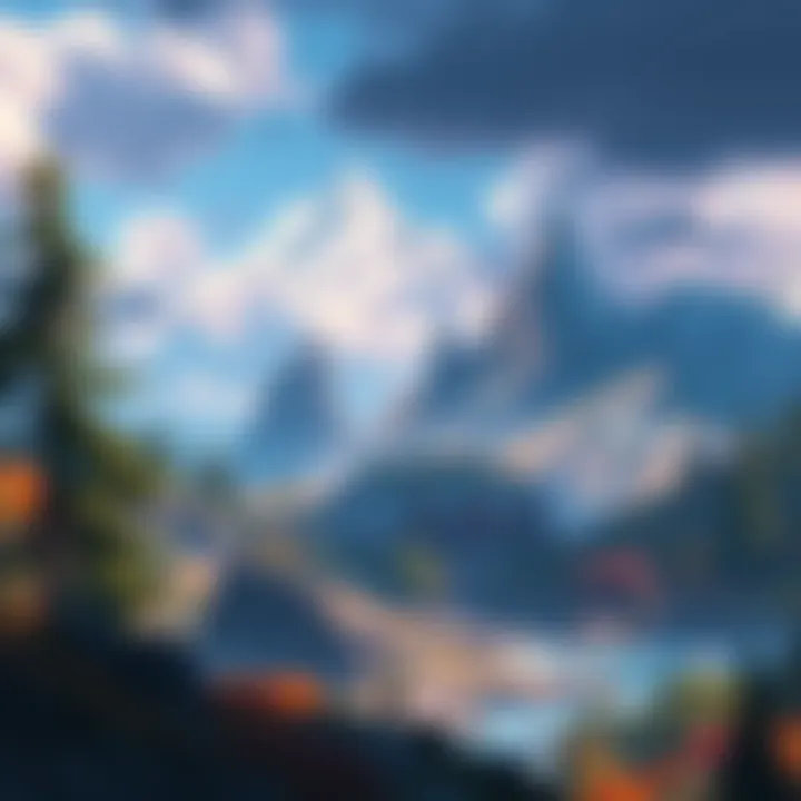 A vibrant fantasy setting showcasing diverse landscapes like lush forests, towering mountains, and ancient ruins, inviting exploration in a soulslike game.