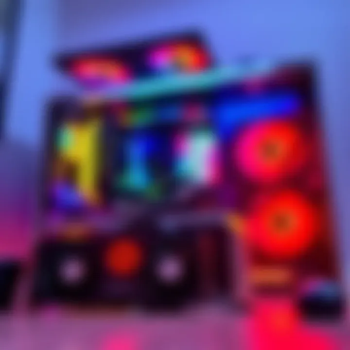 A custom gaming PC setup featuring the 5070 TI graphics card and colorful lighting.