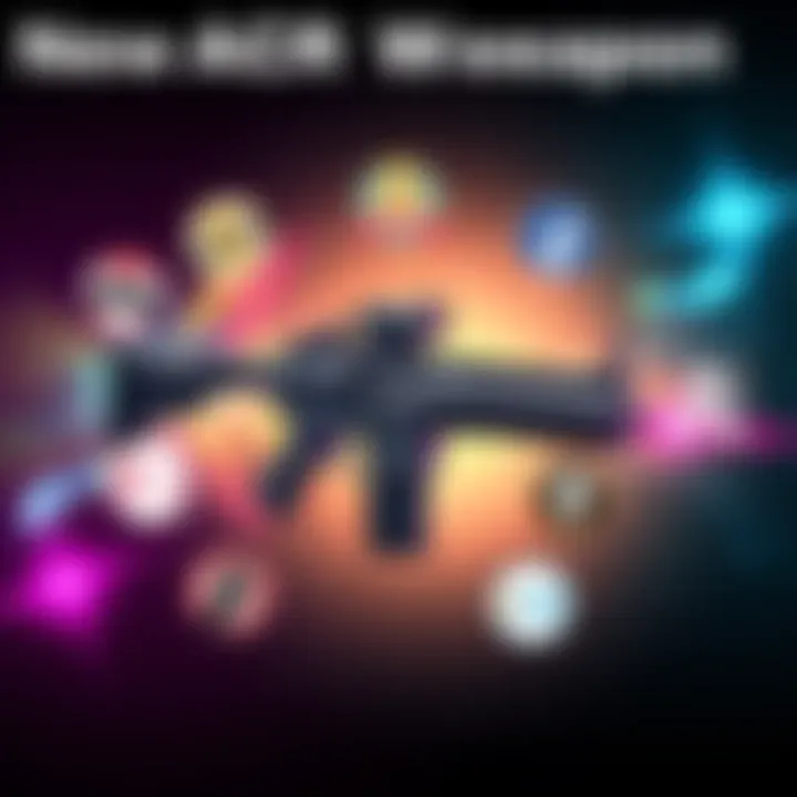 A digital illustration of a named ACR weapon with community logos around it, celebrating the new features added based on player feedback.