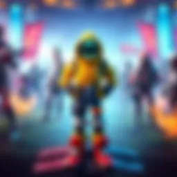 A character from the latest battlepass featuring a simplistic design with bright colors, lacking intricate details and depth, standing on a gaming backdrop.