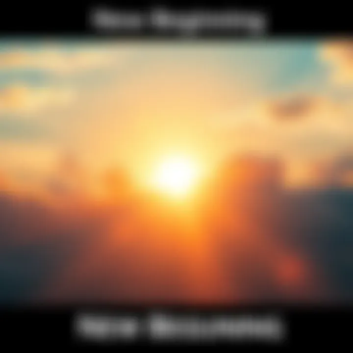 A bright sunrise symbolizing hope and new beginnings after a chaotic time, with soft clouds in the sky