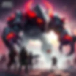 A massive new boss enemy design in ARC Raiders, showcasing intimidating features and armor, looming over a group of players preparing for battle.