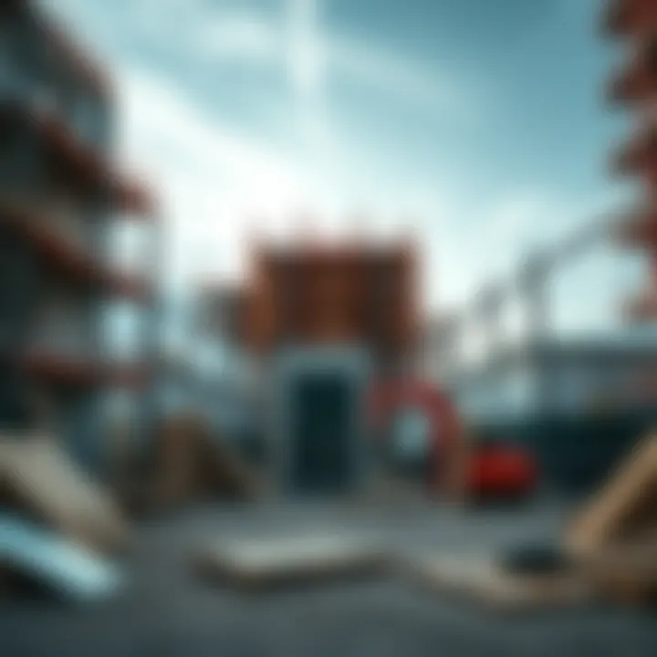 A newly completed building with construction materials around and a space for a glass panel yet to be installed.