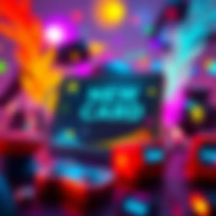 A vibrant card showcasing experimental animation tools, surrounded by colorful design elements