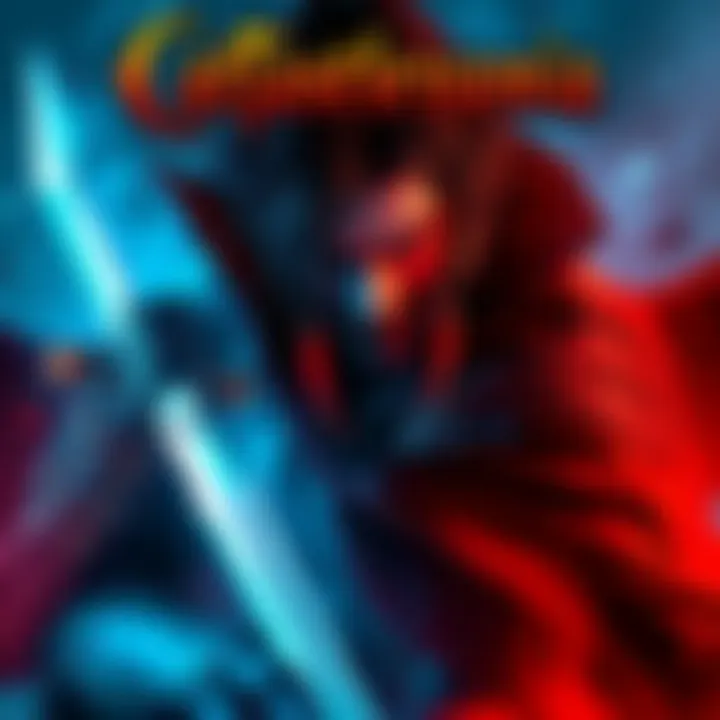 Artwork featuring a vampire character from the new Castlevania game, showcasing action and adventure elements