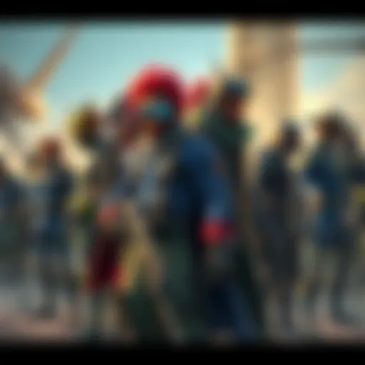 A group of diverse new characters and mercenaries standing together, showcasing their unique styles and abilities in a dynamic setting.