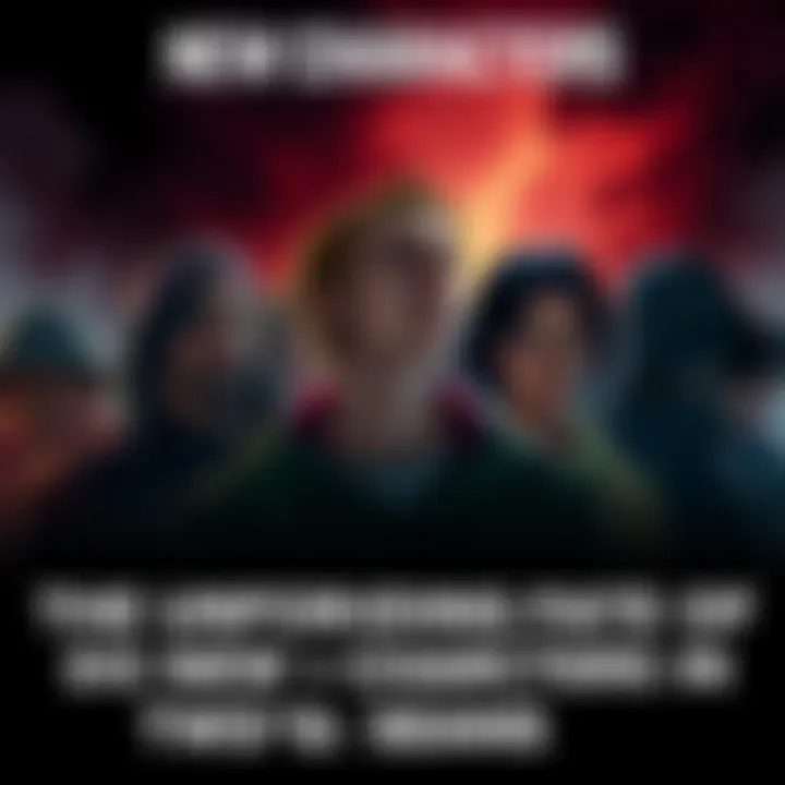 A group of new characters from TWDG facing danger, with one character looking apprehensive while dark shadows loom around them, symbolizing their impending fate.