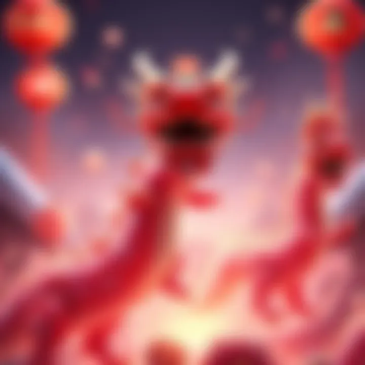 New skins inspired by the Chinese Lunar New Year are showcased in a vibrant design, featuring dragons and festive colors.