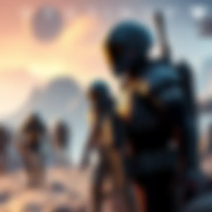 Digital artwork depicting a futuristic setting with characters inspired by the Destiny universe, showcasing a blend of action and adventure elements.