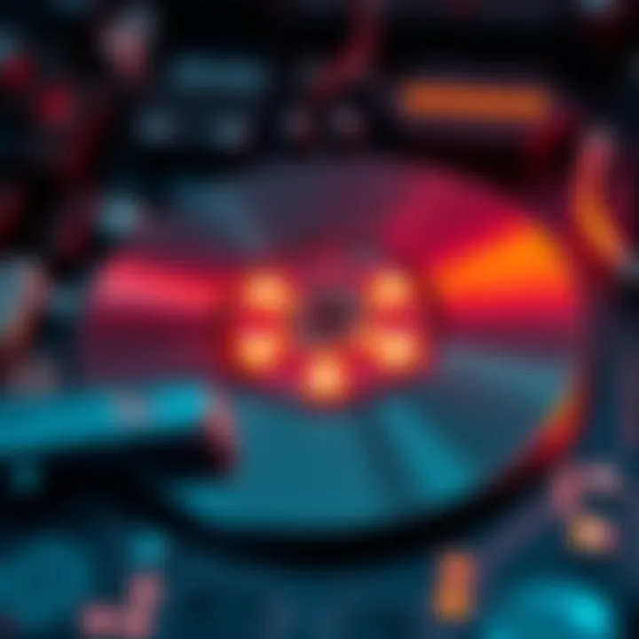 New Disk Project Features A close-up view of a modern disk with highlighted features and functions for data management.