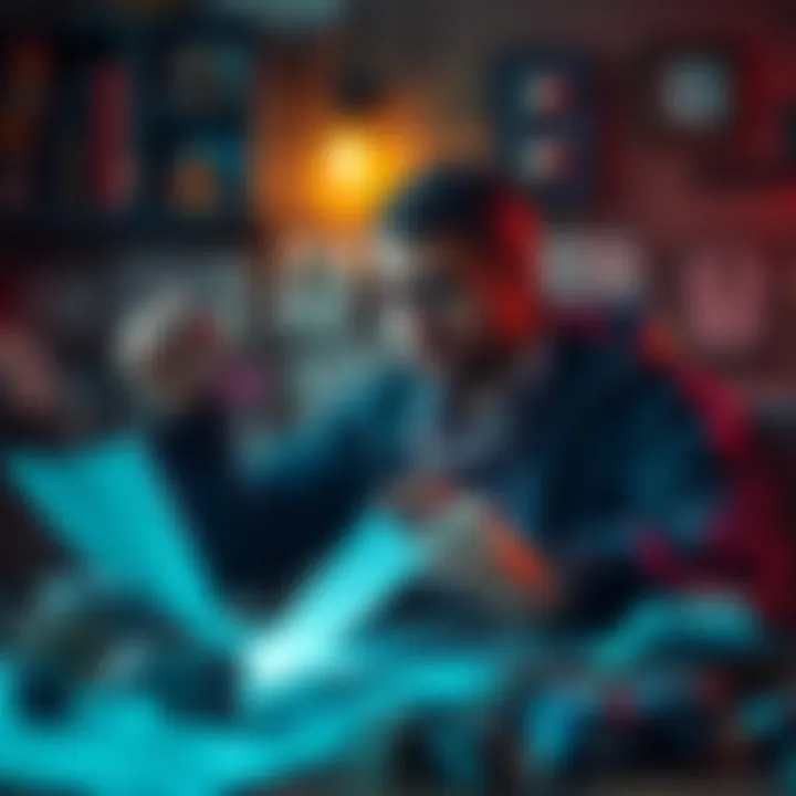 A Dungeon Master surrounded by notes and dice, thinking of creative names for NPCs