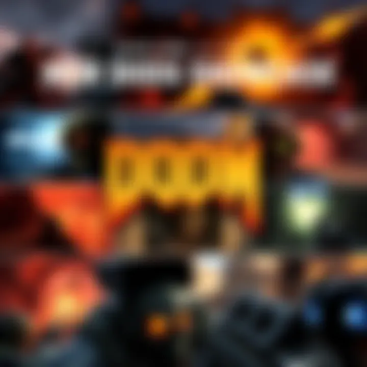 A collage of screenshots showcasing the latest DOOM mods and wads, featuring action-packed gameplay and unique level designs.