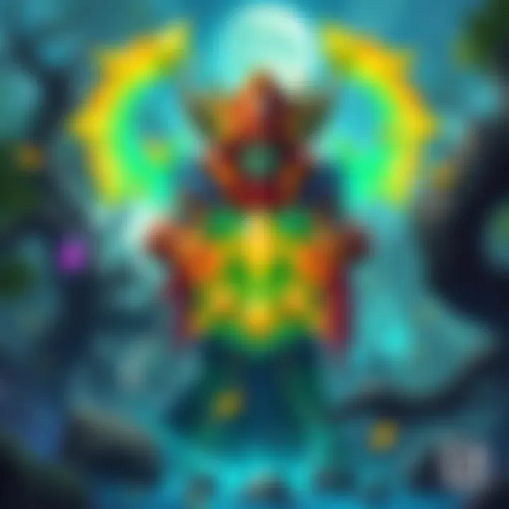 An illustration showing the new Druid rare card with vibrant colors and unique abilities highlighted, surrounded by gameplay elements.