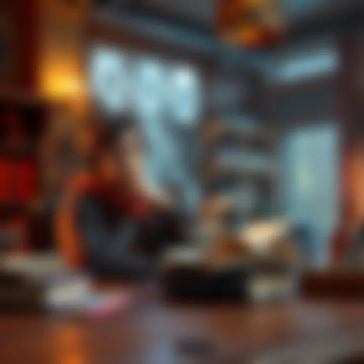 New Dungeon Master with D&D Books A new Dungeon Master sitting at a table with Dungeons & Dragons books, looking thoughtful while preparing for an adventure with friends.