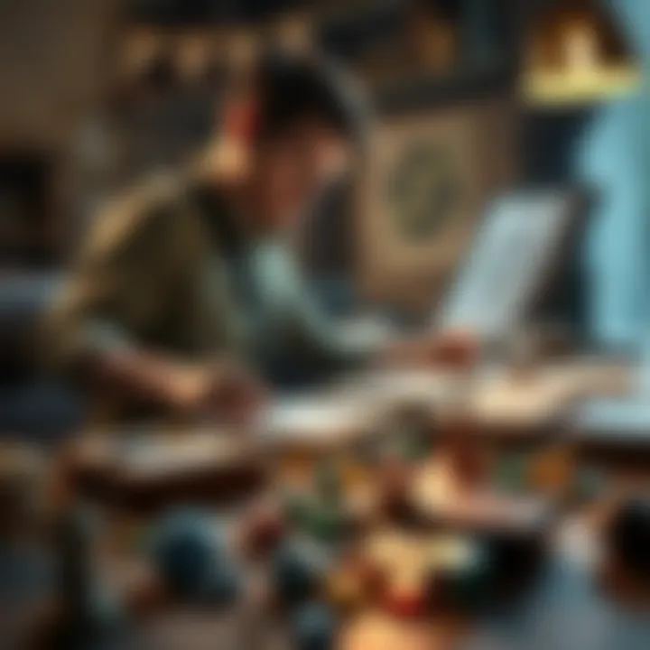 A new Dungeon Master examines a messy table filled with game books, dice, and notes, showing the struggle to organize for an upcoming game.