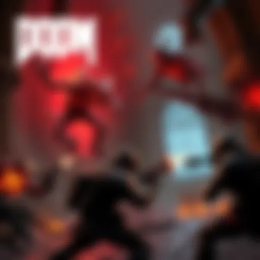 A scene showing intense combat in DOOM: The Dark Ages with demonic enemies and a dark medieval setting
