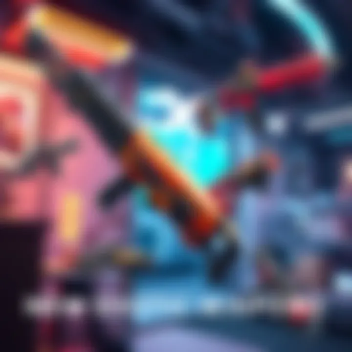 A collection of futuristic weapon designs, showcasing innovative features and abilities that could rival the Gjallarhorn, set against a vibrant gaming backdrop.