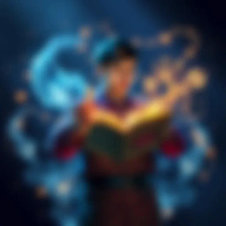 New Favorite Spell A person practicing magic with a glowing spellbook and magical symbols in the air.