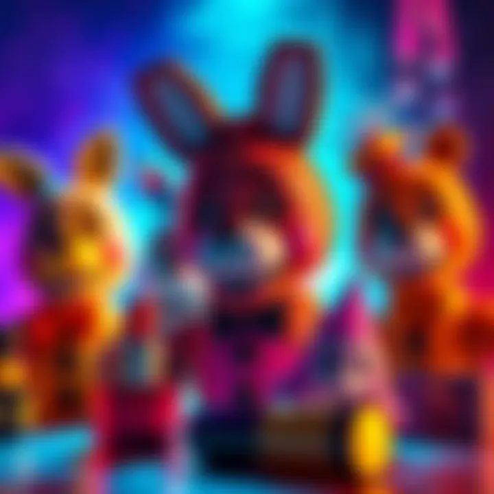 New FNAF Cosmetics Collection Colorful display of new FNAF themed cosmetics featuring various character designs.