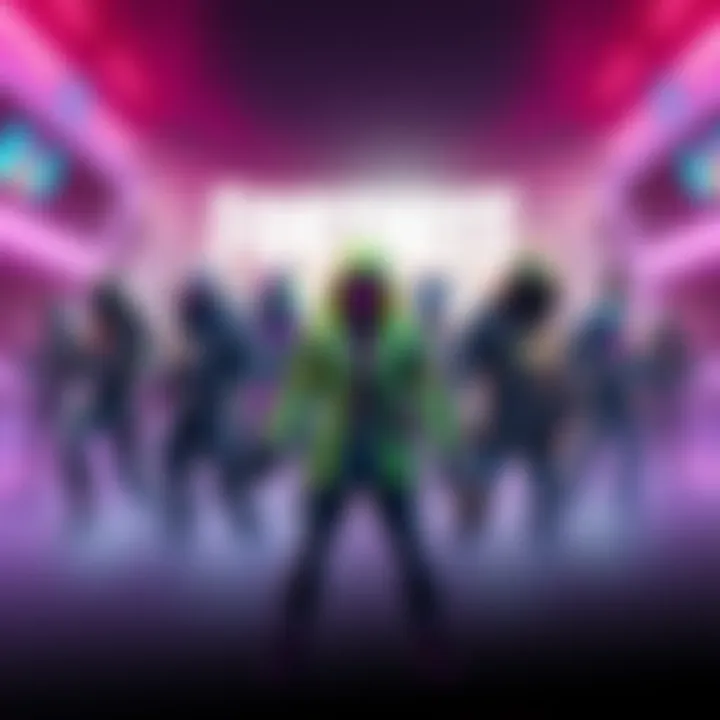 Colorful new founders skins showcased with classic skins in a digital environment, representing Epic's transition to free-to-play.