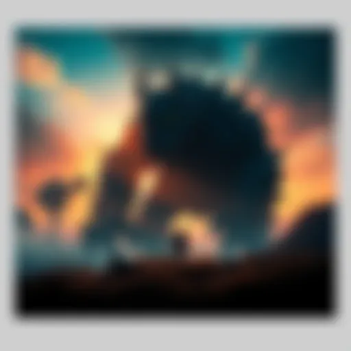 Art showcasing the new game from Shadow of the Colossus creators, featuring a giant creature and a hero character in a fantasy landscape.