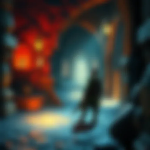 A character from Baldur's Gate 3 exploring a hidden area with glowing items and pathways