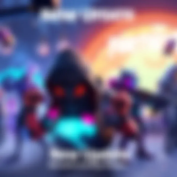 New Game Update Features A vibrant display showcasing new character skins, a battle pass, and gameplay features from the latest game update, highlighting player engagement.